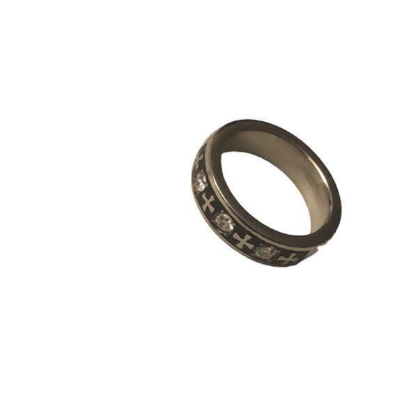 Stainless steel ring with‎ cross and 3 CZs size 9 - Picture 2 of 7